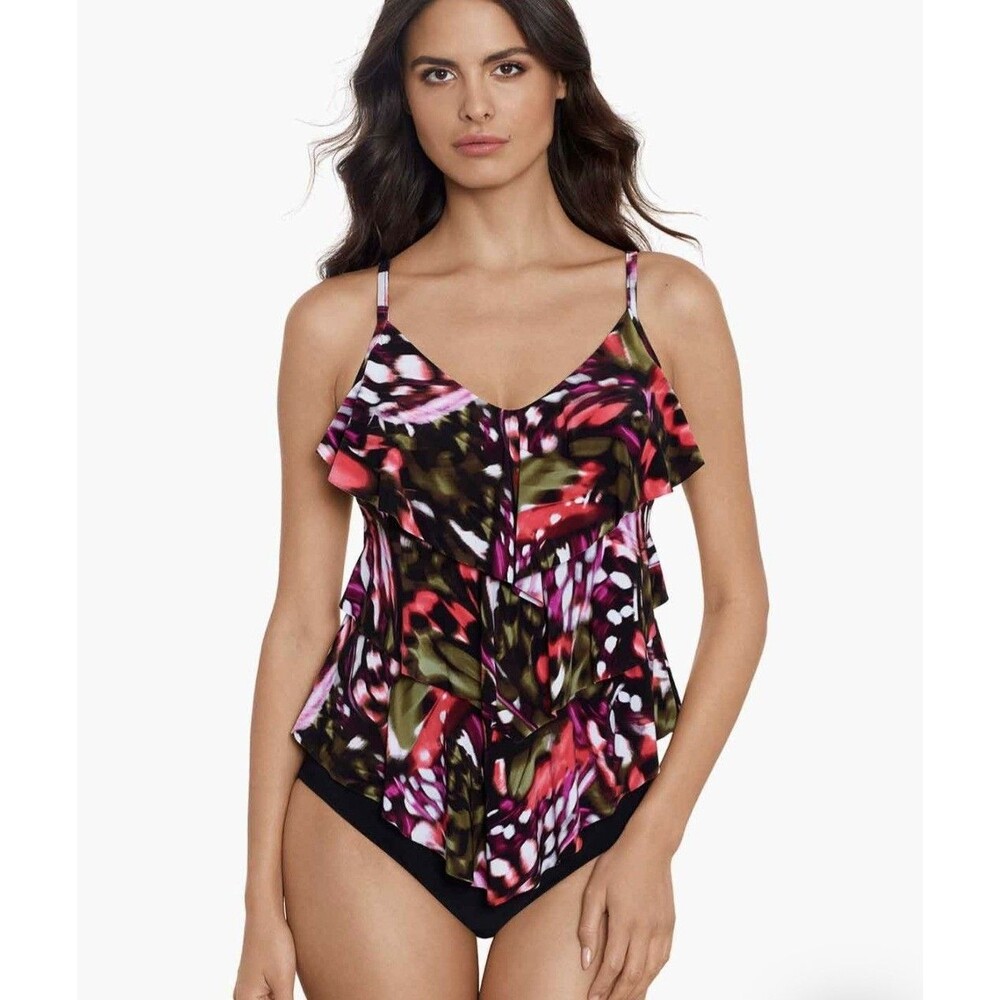 Magicsuit Size 12 Flutter Rita Tankini Top Black Multi Tummy Control Slimming